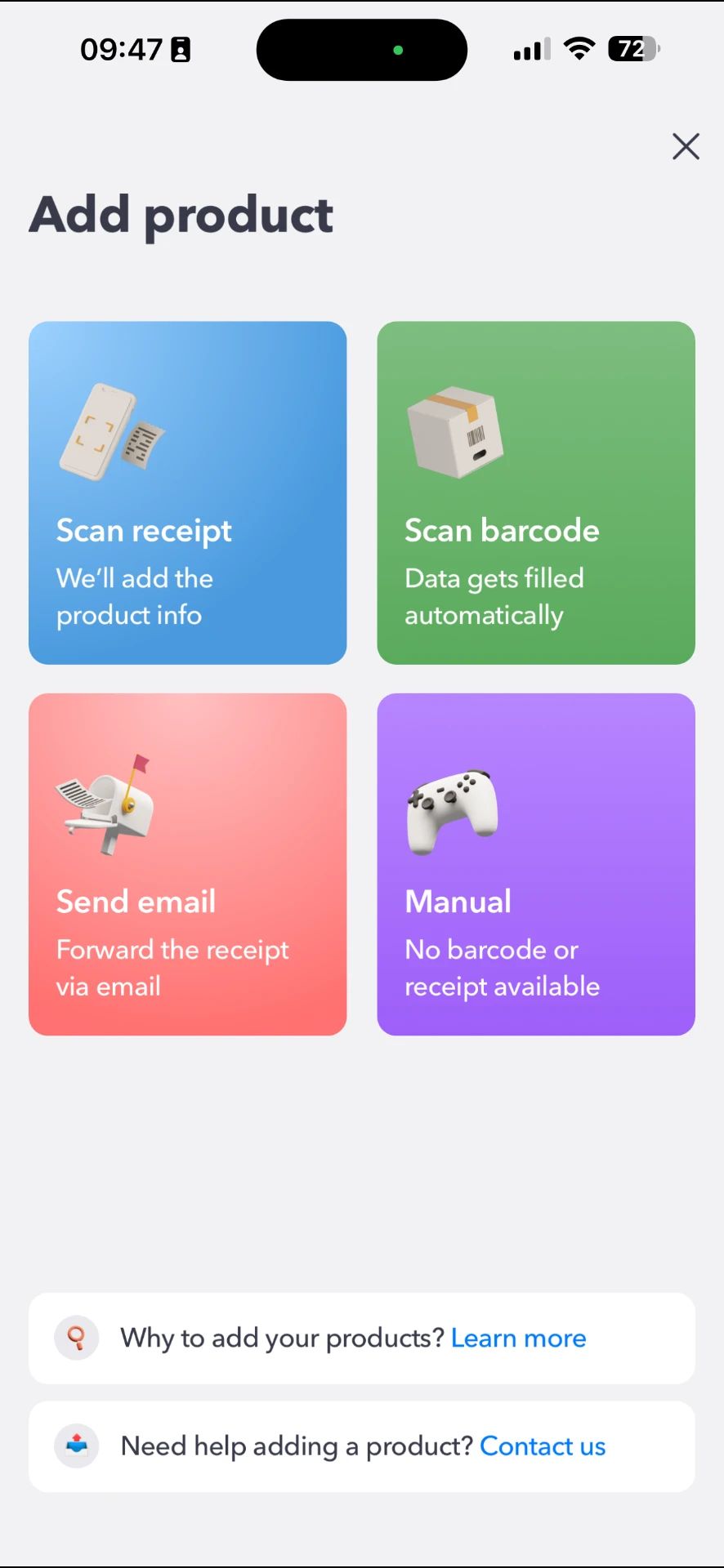 Add product screen 1