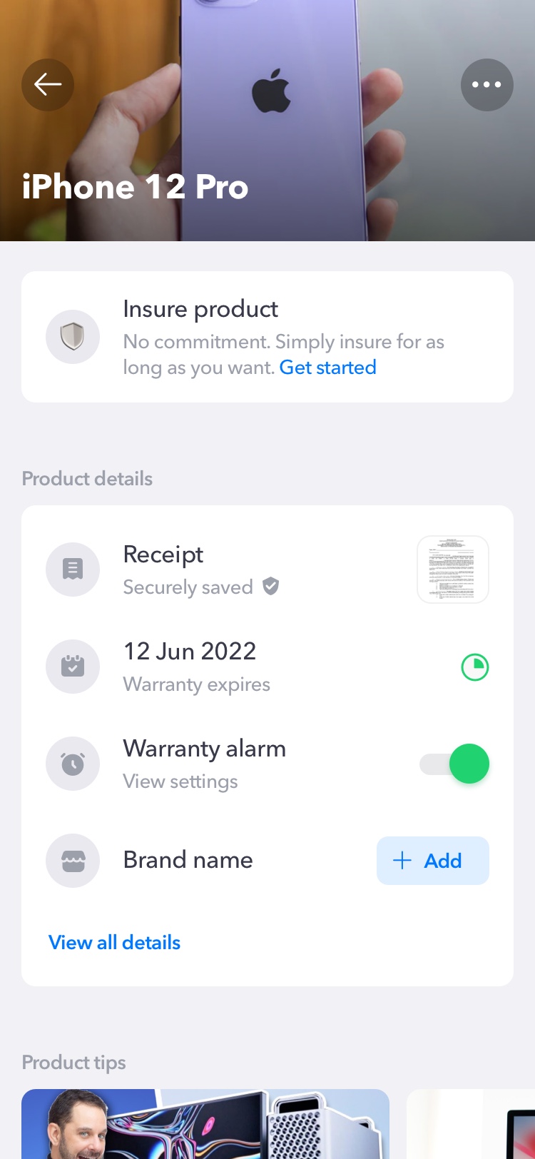 Insure the product screen 1