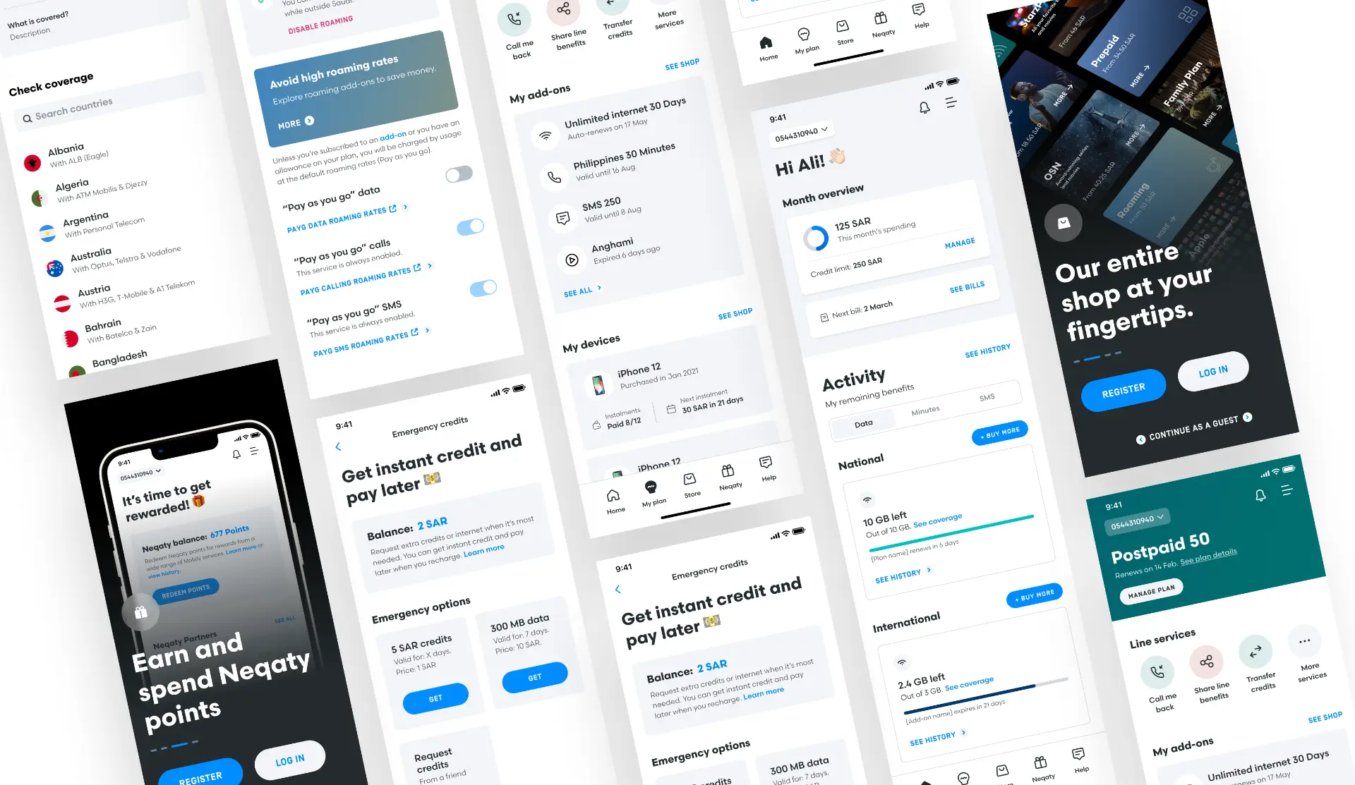 Mobily app screens